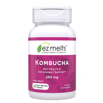 EZ Melts Sugar-Free Kombucha Tablets with SCOBY & Apple Cider Vinegar | Apple Berry Flavor, 2-Month Supply