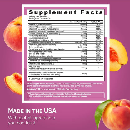 EZ Melts Women's Multi + Hair Growth – Peach Dissolvable Multivitamin for Women (60 Tablets) – Vegan & Non-GMO