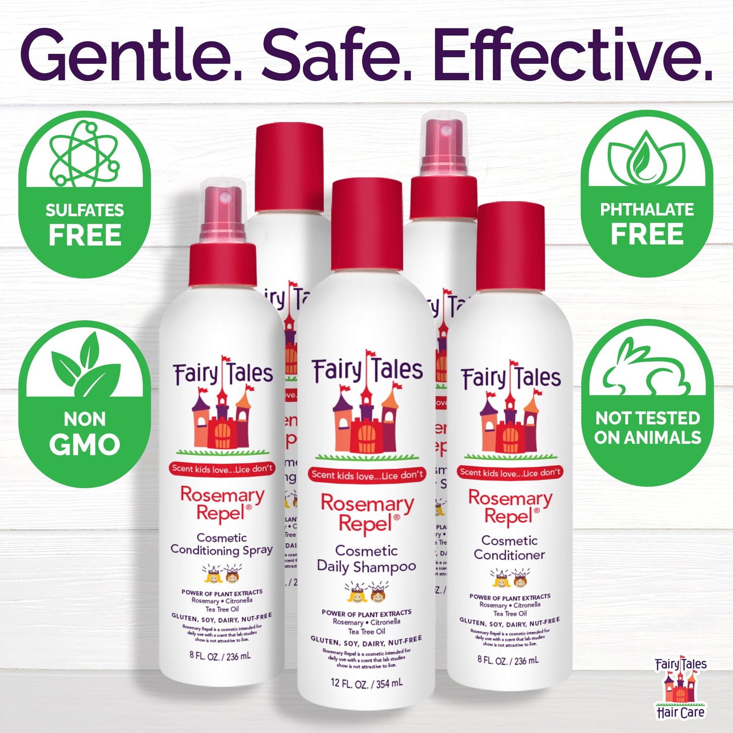 Fairy Tales Rosemary Repel Shampoo (12 oz) & Conditioning Spray (8 oz) Duo for Kids – Gentle, Detangling & Scented, Lice-Deterrence Potential