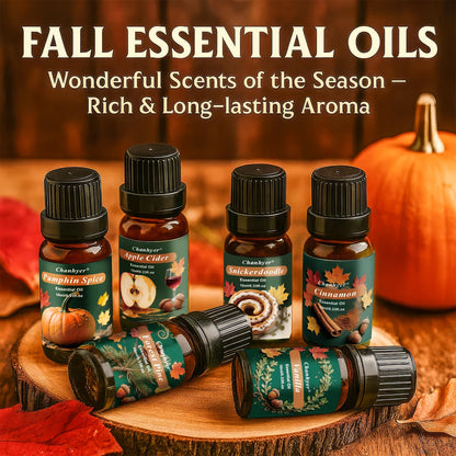Fall Essential Oils Set 6x10ml – Pumpkin Spice, Apple Cider, Snickerdoodle, Vanilla, Cinnamon, Pine | Autumn Fragrance Oils for Diffusers