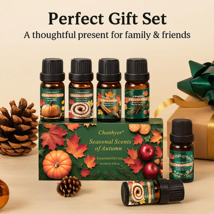 Fall Essential Oils Set 6x10ml – Pumpkin Spice, Apple Cider, Snickerdoodle, Vanilla, Cinnamon, Pine | Autumn Fragrance Oils for Diffusers
