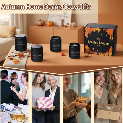 Fall & Winter Holiday Candle Set 4-Pack – Cozy Soy Candles: Pumpkin Vanilla, Cinnamon Apple, Harvest Season, Maple Syrup Latte