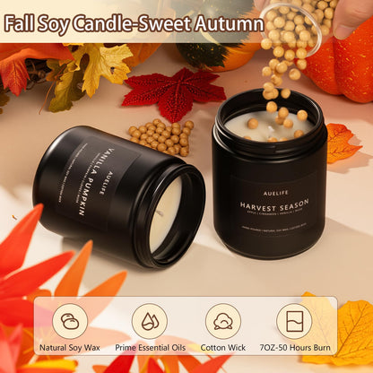 Fall & Winter Holiday Candle Set 4-Pack – Cozy Soy Candles: Pumpkin Vanilla, Cinnamon Apple, Harvest Season, Maple Syrup Latte