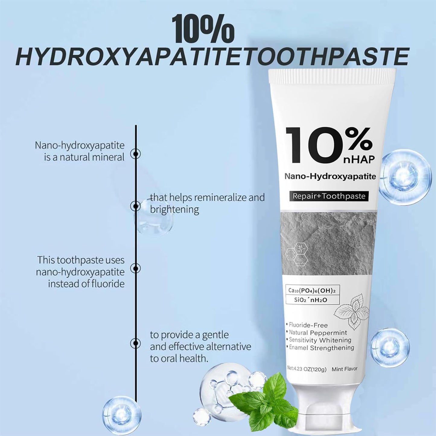 Nano-Hydroxyapatite Toothpaste, New Upgraded Formula, Strengthens Enamel, Fluoride-Free Toothpaste, Gentle on Sensitive Teeth 4.23oz 2pc