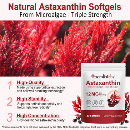 FBGVKJWI Astaxanthin 12mg - 120 Softgels | Premium Antioxidant for Eyes, Joints, Skin & Immunity | Non-GMO, Gluten Free