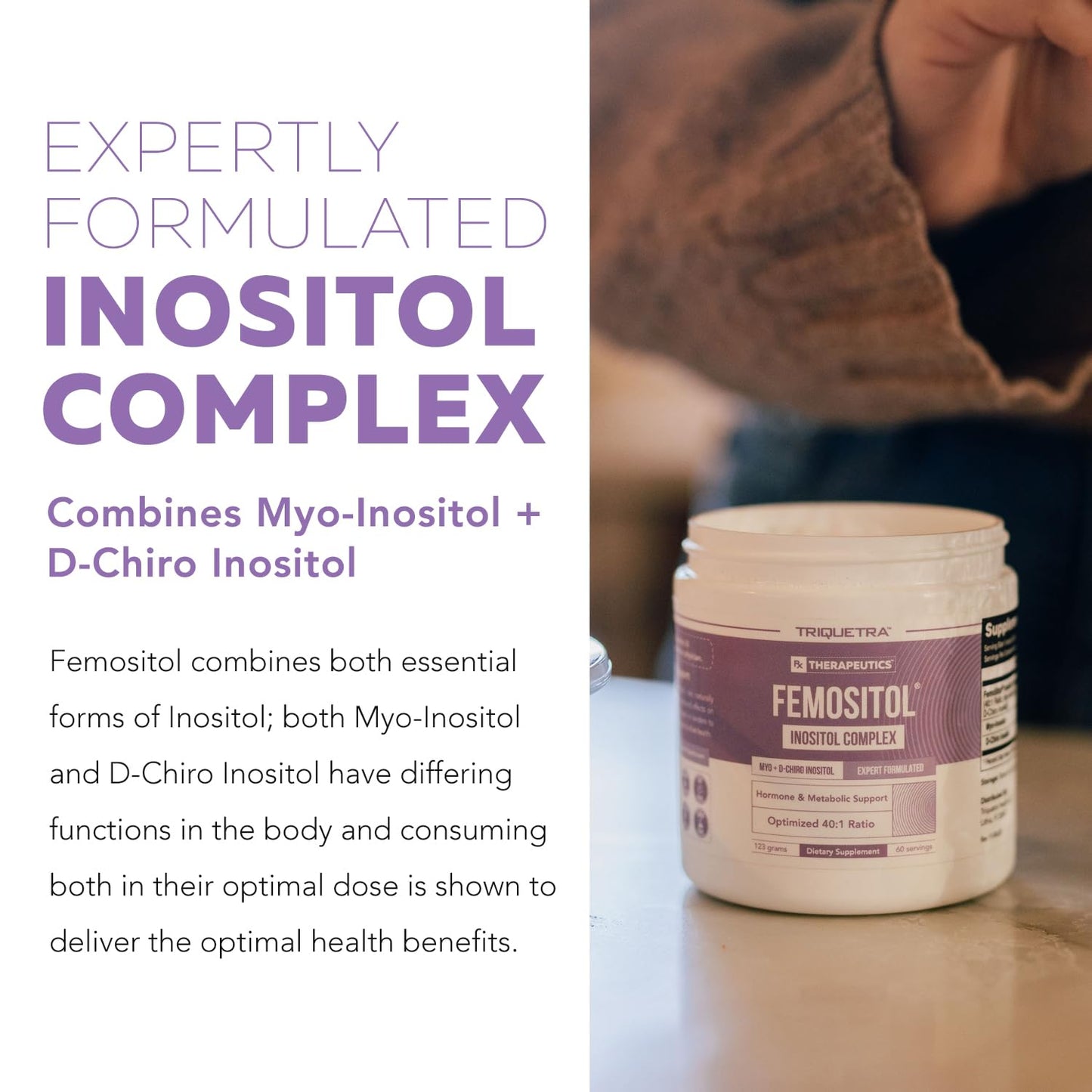 FemoSitol Inositol Powder 40:1 – Myo-/D-Chiro Inositol for PCOS, 123 g (60 Servings)