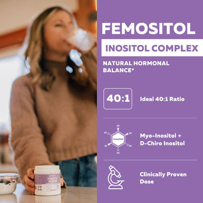 FemoSitol Inositol Powder 40:1 – Myo-/D-Chiro Inositol for PCOS, 123 g (60 Servings)