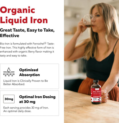 Liquid Iron Supplement - Organic Berry Flavor, 7.6 oz | Vitamin C & B Vitamins