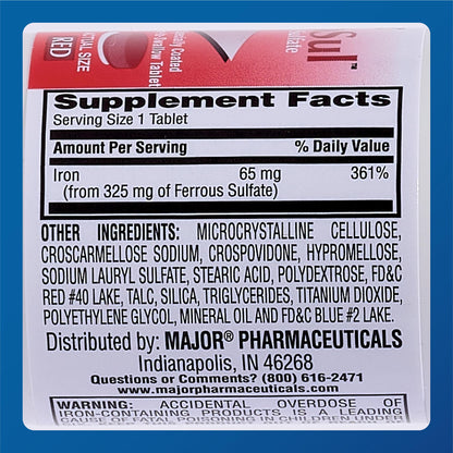 MAJOR Ferosul Ferrous Sulate 325mg Tablets – 65mg Elemental Iron | Iron Supplement (3 Pack, Red)