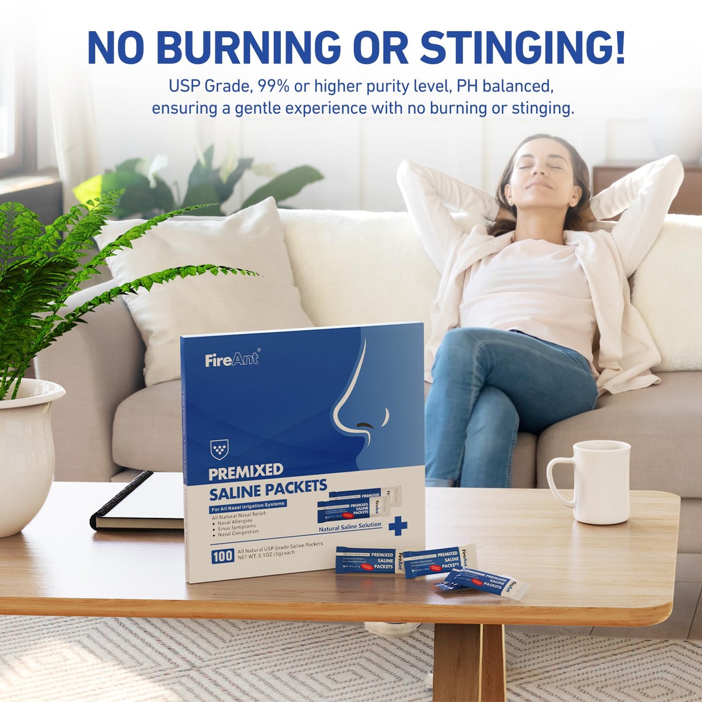 FireAnt 100 Saline Packets & 16 Silicone Pads Refills for Navage Nasal Care
