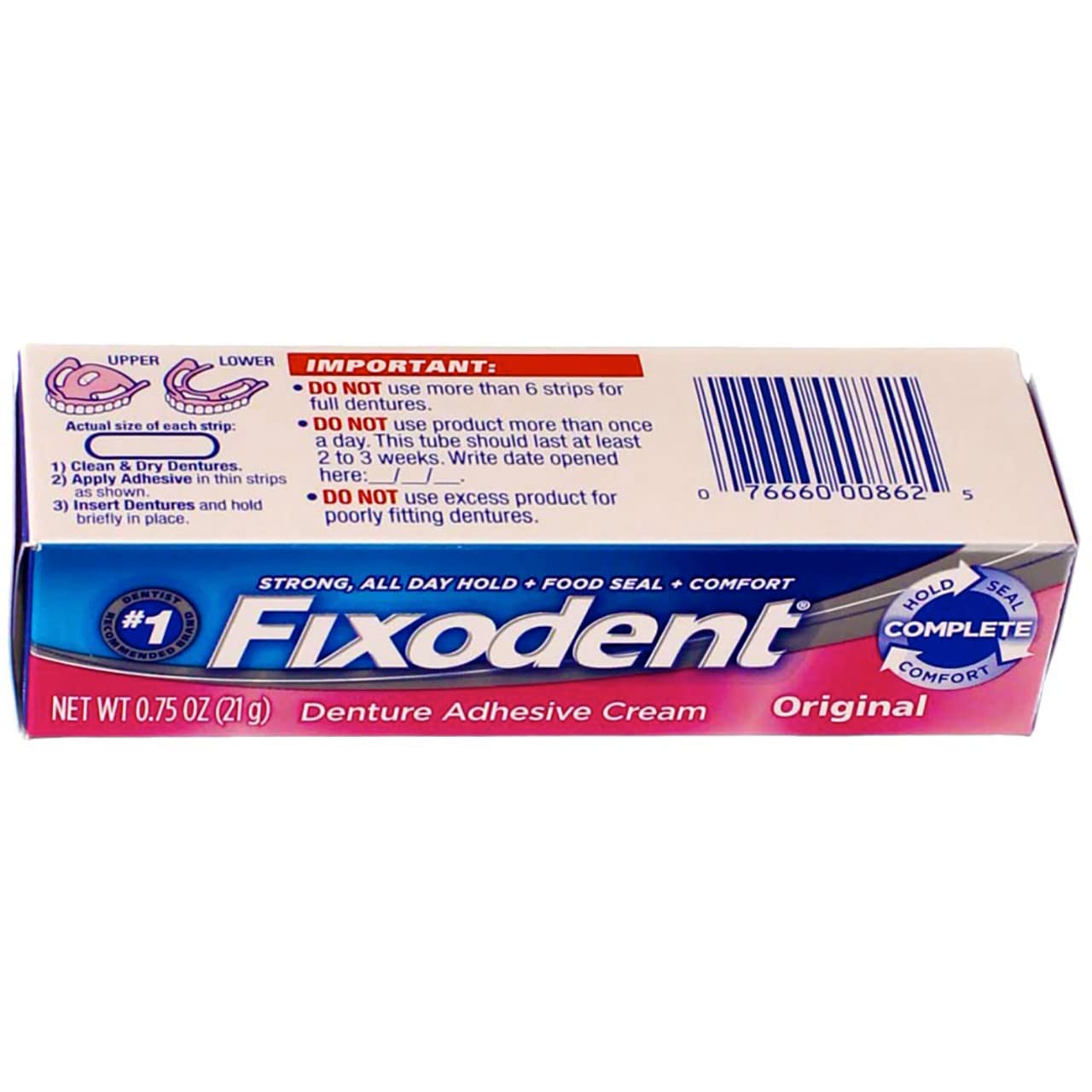 Fixodent Denture Adhesives Cream Original 0.75 oz – Pack of 6