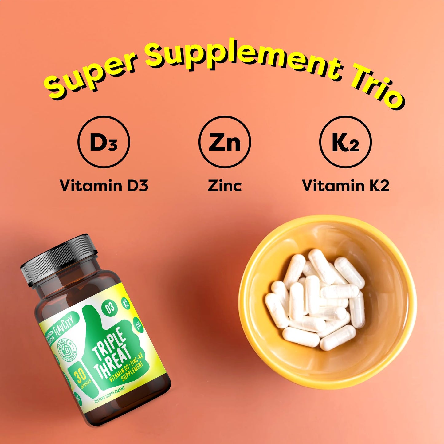 FlavCity Vitamin D3, K2 & Zinc – Immune Support, Bone & Skin Health (30 Capsules)