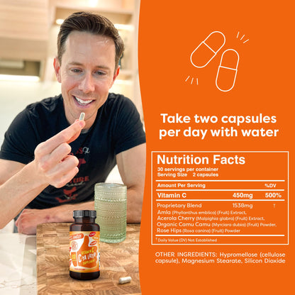 FlavCity C-Ya Later! Superfood Vitamin C - Immune Support from Acerola, Rose Hips & Camu Camu (500% DV) - 60 Capsules