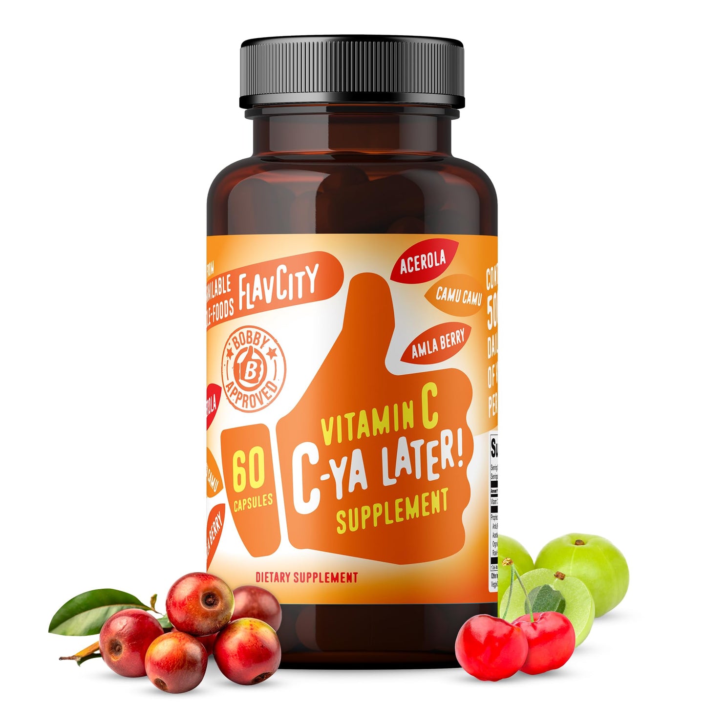 FlavCity C-Ya Later! Superfood Vitamin C - Immune Support from Acerola, Rose Hips & Camu Camu (500% DV) - 60 Capsules