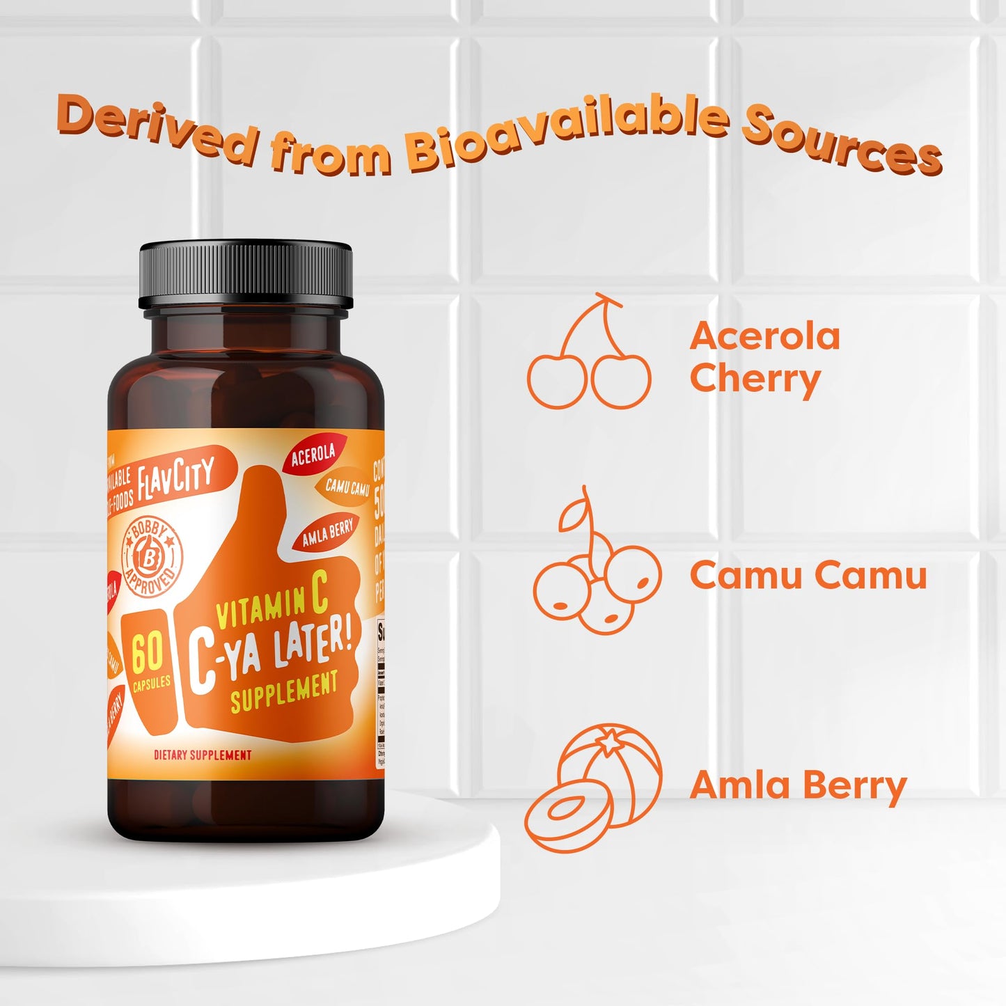 FlavCity C-Ya Later! Superfood Vitamin C - Immune Support from Acerola, Rose Hips & Camu Camu (500% DV) - 60 Capsules