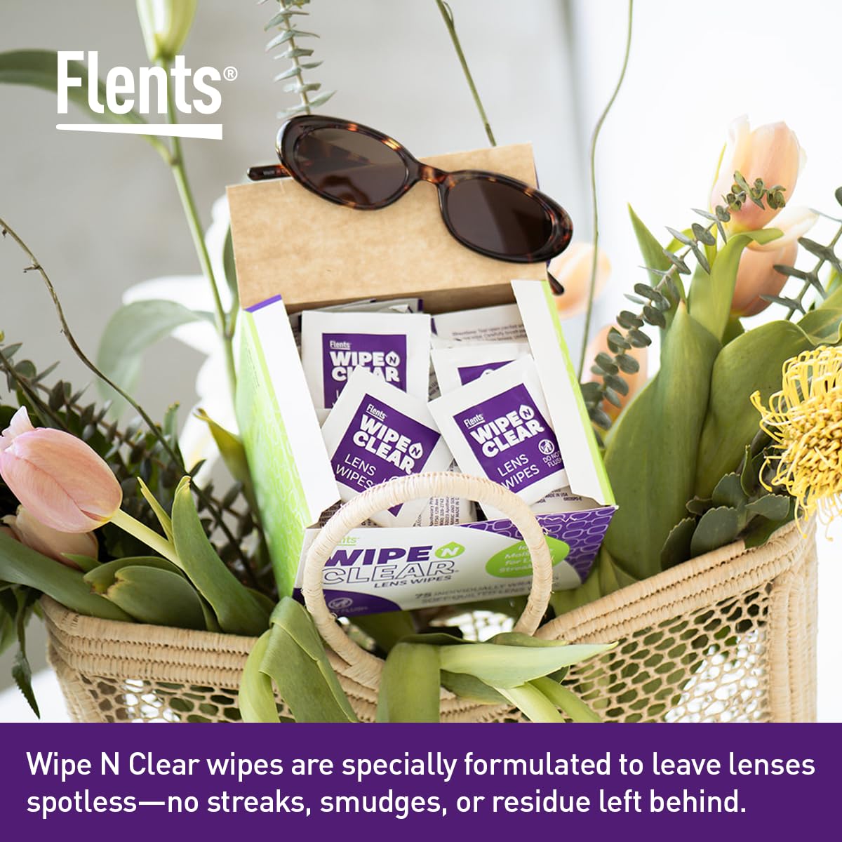 Flents Wipe 'N Clear Lens Cleaning Wipes – 300 Count, 4 Boxes, Pre-Moistened, Fast Drying, Anti-Streak | Made in USA
