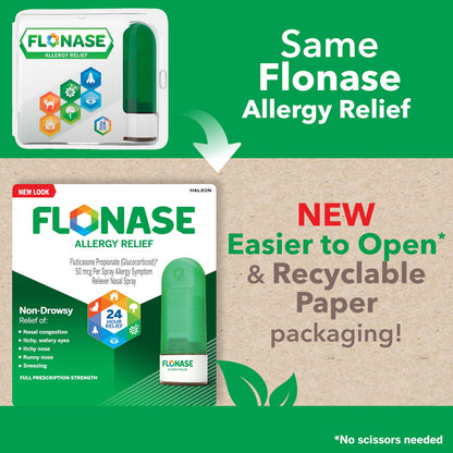 Flonase Allergy Relief Nasal Spray — 24-Hour Non-Drowsy, 144 Sprays per Bottle (Pack of 2) for Fall & Seasonal Allergies