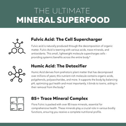 Flora Fulvic – Fulvic Acid + Humic Acid Complex 550 mg | Utah Deep-Earth Mine | 60 Capsules | Immunity, Gut & Digestion