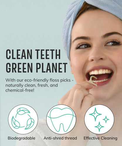 Biodegradable Floss Picks (100pcs) – Plant-Based, Vegan, Eco Mint