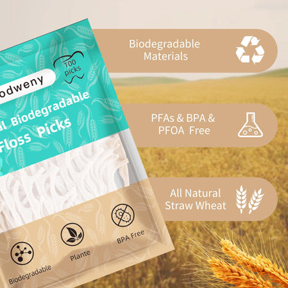 Biodegradable Dental Floss Picks 200 Count – Vegan Plant-Based Handle Eco Friendly Tooth Flossers