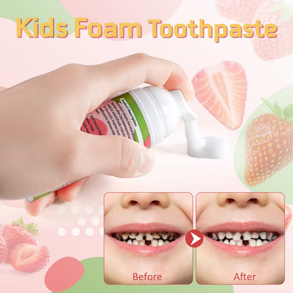 Foam Toothpaste Kids 2PCS – Strawberry Flavor, 60ml x 2, U-Shape & Electric Toothbrush Compatible