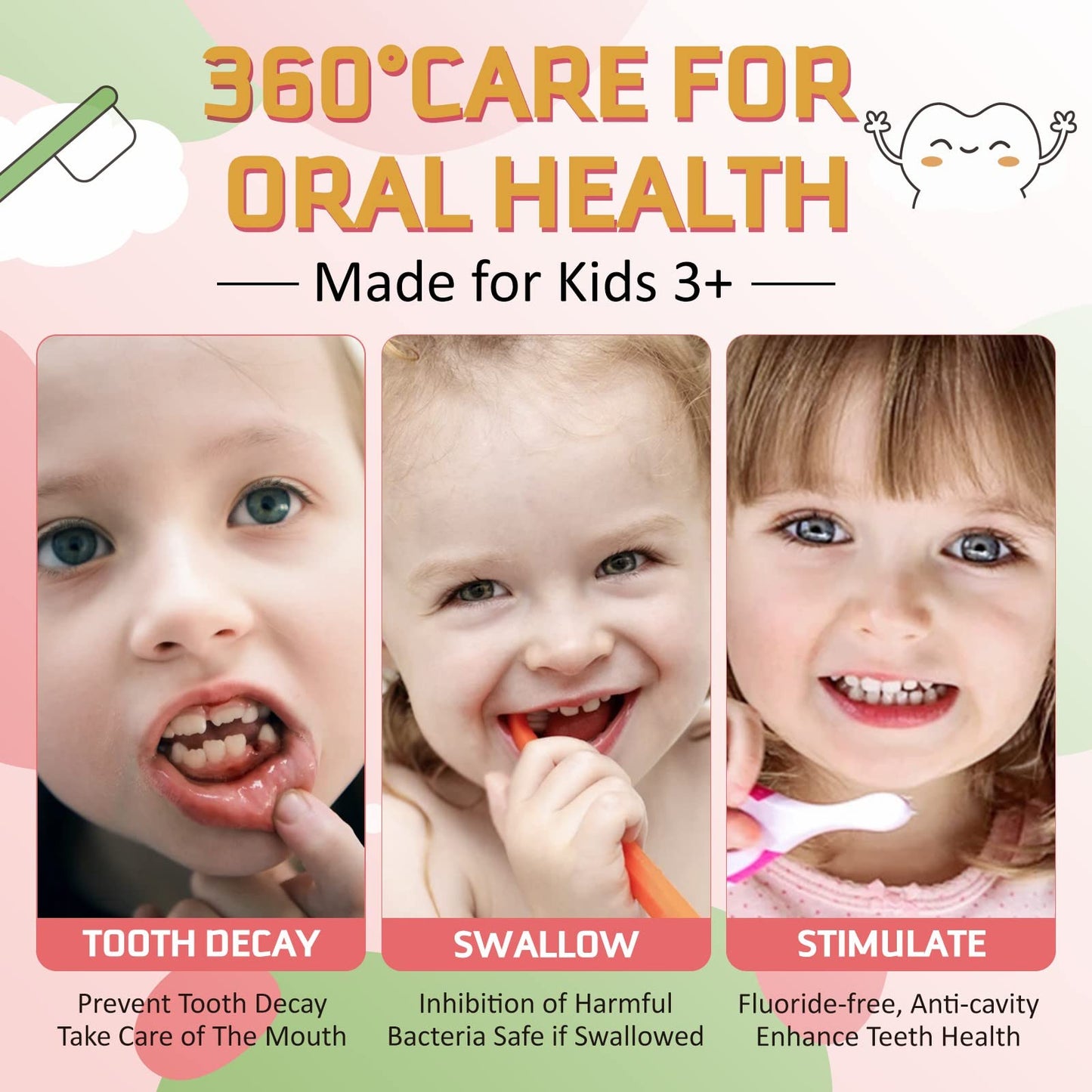 Foam Toothpaste Kids 2PCS – Fluoride-Free, Strawberry & Blueberry, 60ml x 2, U-Shape & Electric Toothbrush Compatible