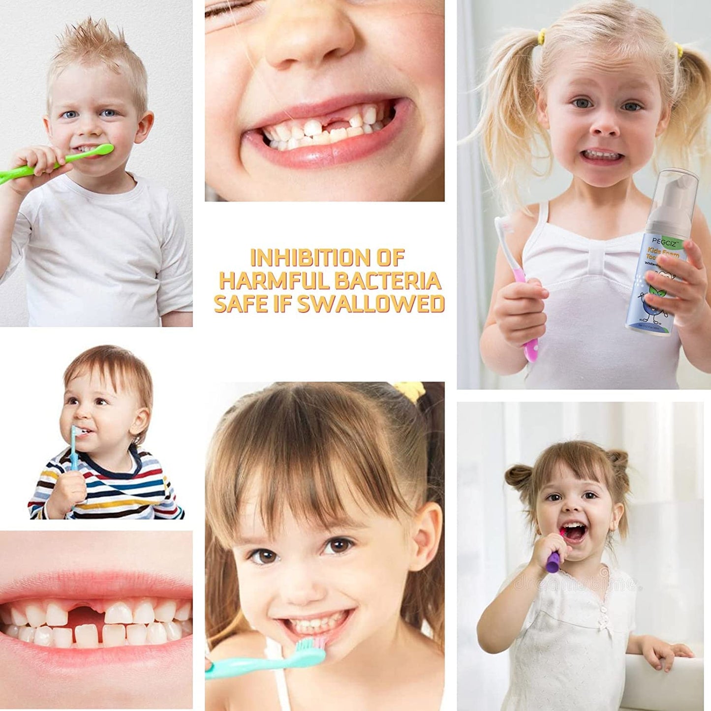 Foam Toothpaste for Kids – Low Fluoride, U‑Shaped Toothbrush, Fruit Flavor