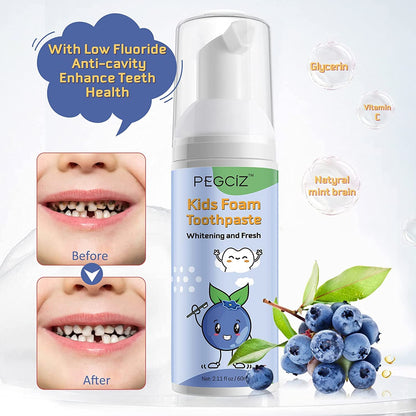 Foam Toothpaste Kids - Low Fluoride, Strawberry-Blueberry Flavor for U-Shaped Toothbrush