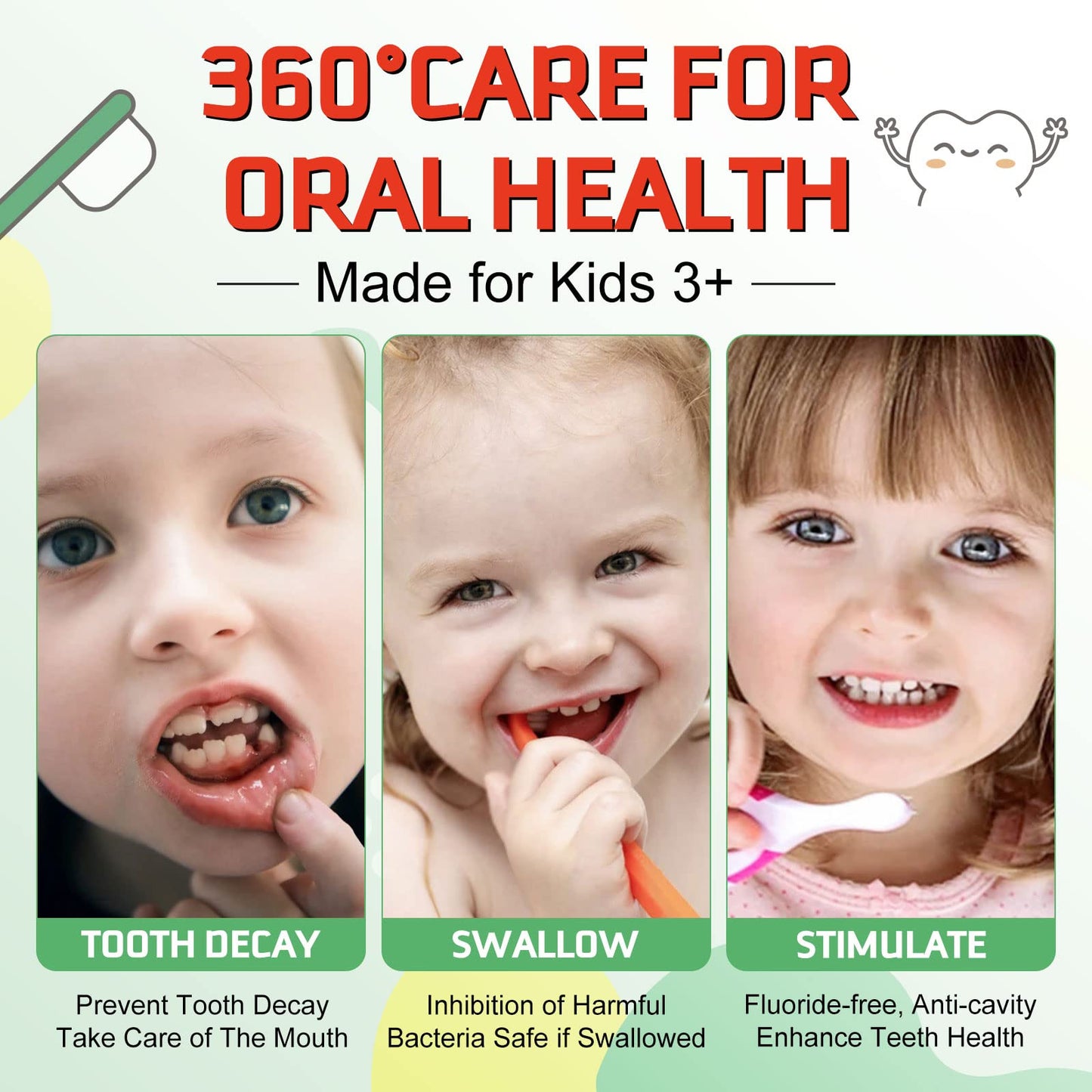 Foam Toothpaste for Kids — Fluoride-Free, Watermelon & Strawberry (Ages 3+) for U-Shaped & Electric Toothbrushes