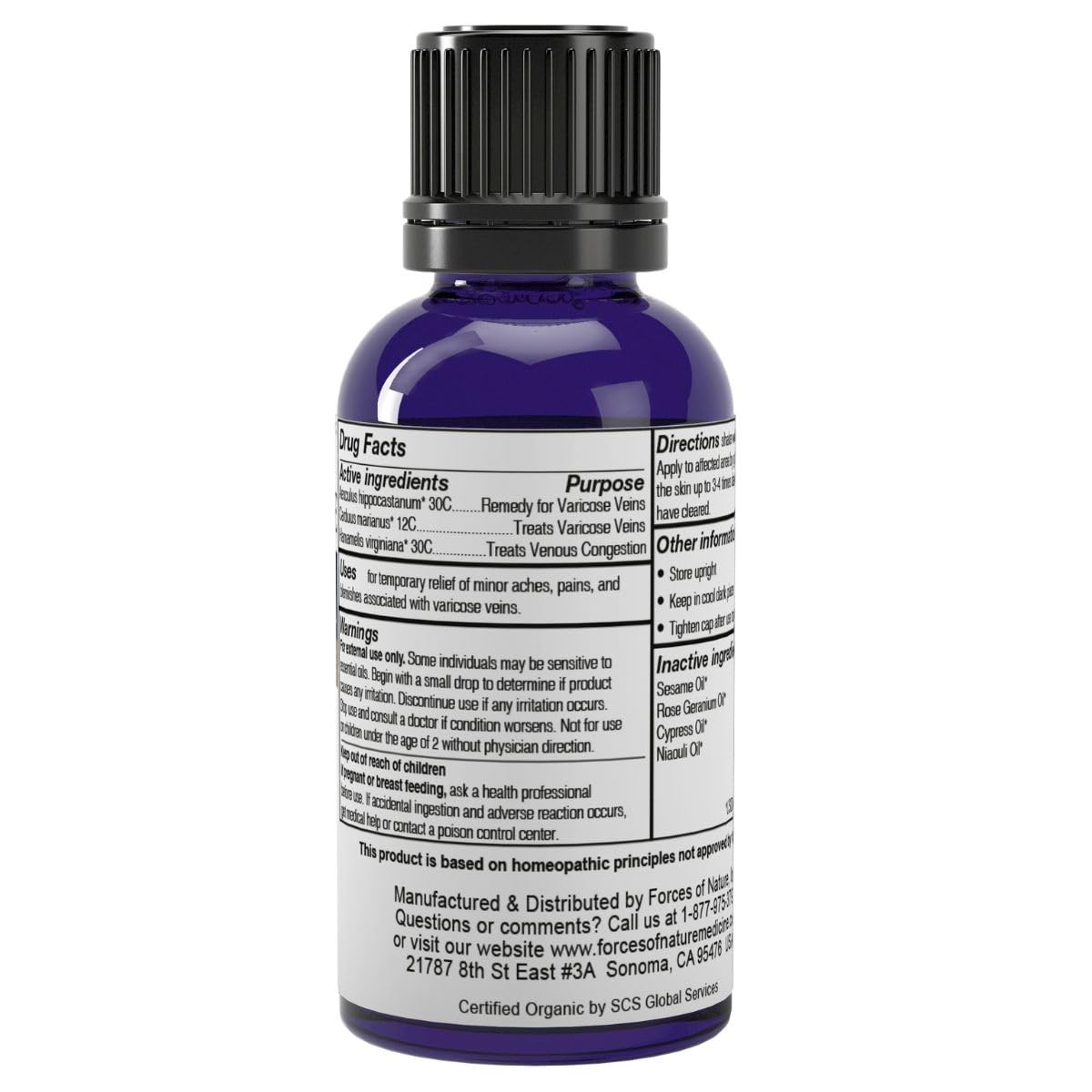 Forces of Nature Varicose Vein Treatment - Organic Homeopathic Medicine, 1 Fl Oz