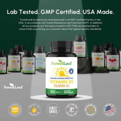 ForestLeaf Vitamin D3 10,000 IU - High Potency D3, 180 Caps