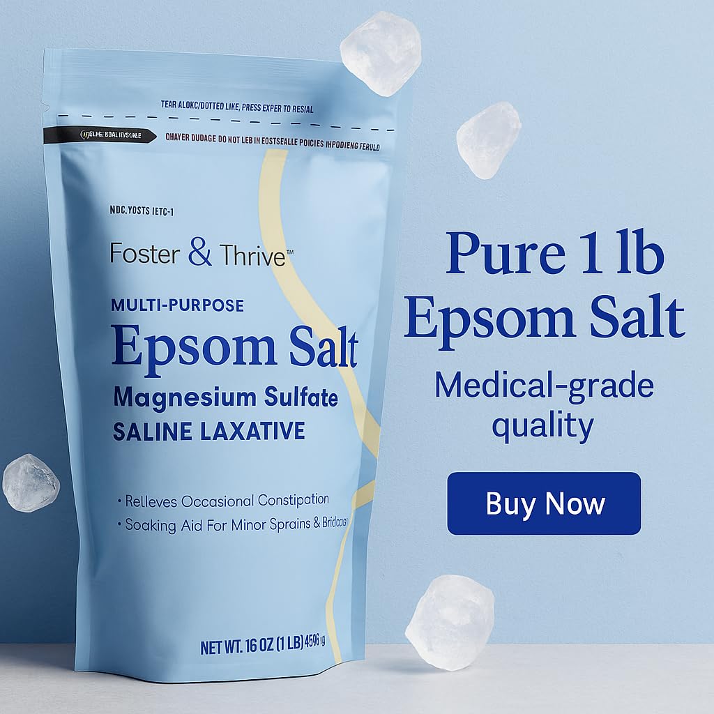 Foster & Thrive 1 lb Epsom Salt Pouch – Magnesium Sulfate USP | Multi-Purpose Bath & Laxative