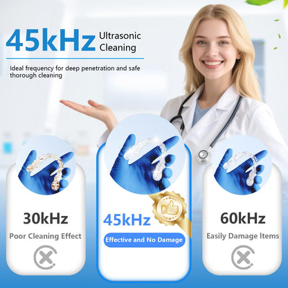 Ultrasonic Retainer Cleaner 45kHz – 4 Modes, 200ml, Denture & Jewelry