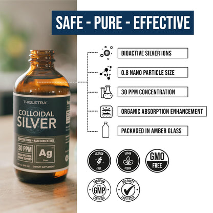 Bioactive Colloidal Silver 8 oz – Glass Bottle, 30 PPM, Immune Support