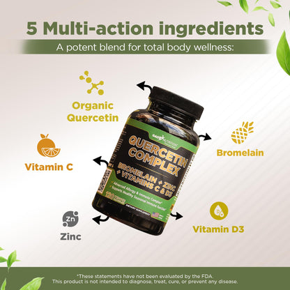 GADE NUTRITION Organic Quercetin 500mg with Bromelain, Vitamin C & Zinc | Immune Support Capsules | Made in USA, Third-Party Tested
