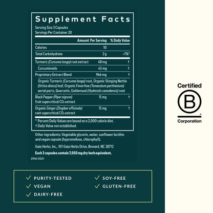 Gaia Herbs Turmeric Supreme Sinus Support - Sinus Relief & Healthy Response* | Curcumin + Black Pepper | 60 Vegan Liquid Phyto-Caps