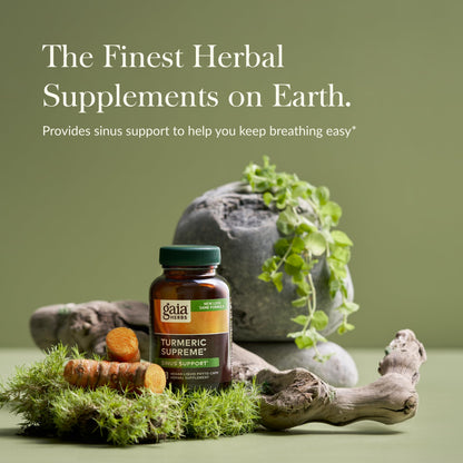 Gaia Herbs Turmeric Supreme Sinus Support - Sinus Relief & Healthy Response* | Curcumin + Black Pepper | 60 Vegan Liquid Phyto-Caps