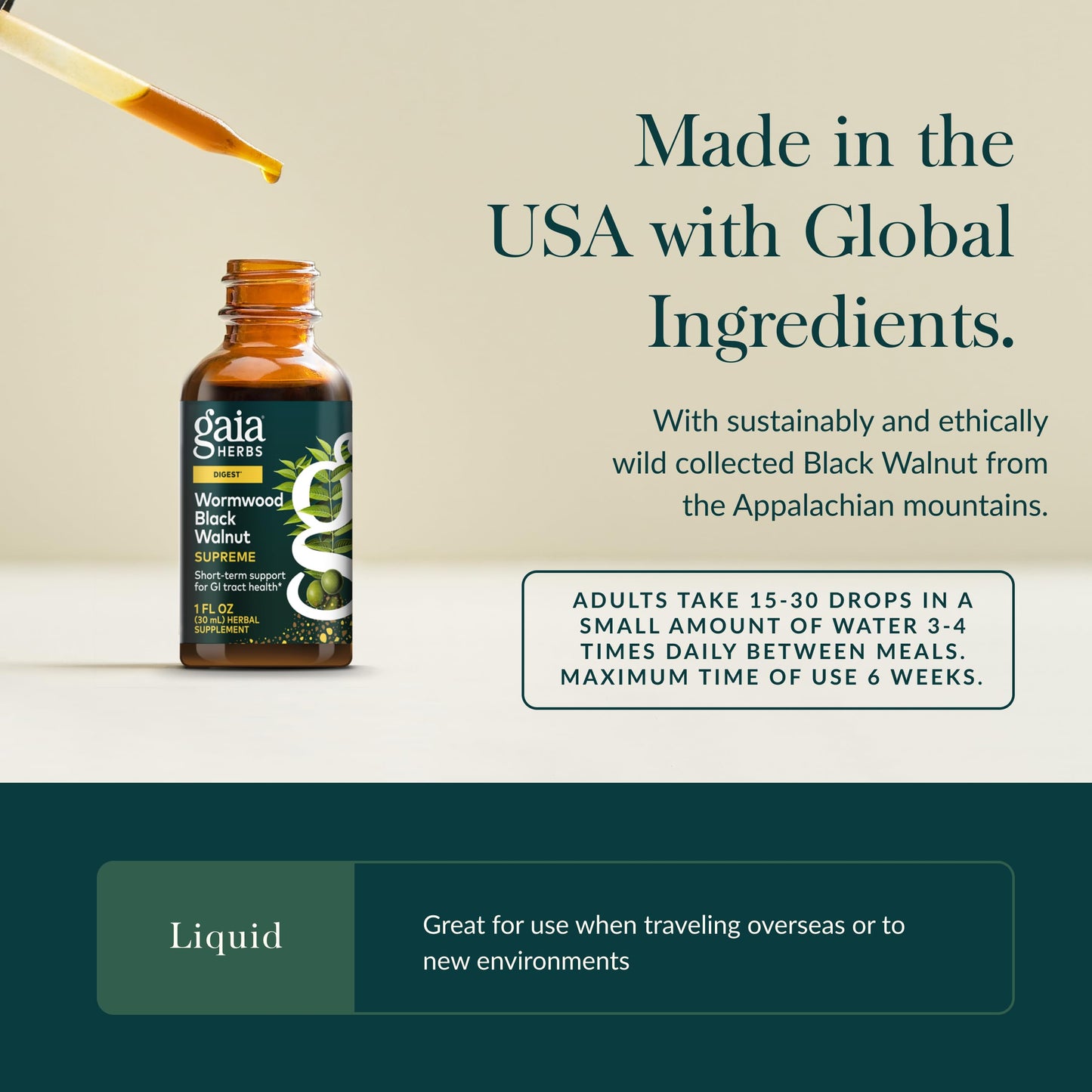 Gaia Herbs Wormwood Black Walnut Supreme 1 Fl Oz Liquid Extract | GI Support