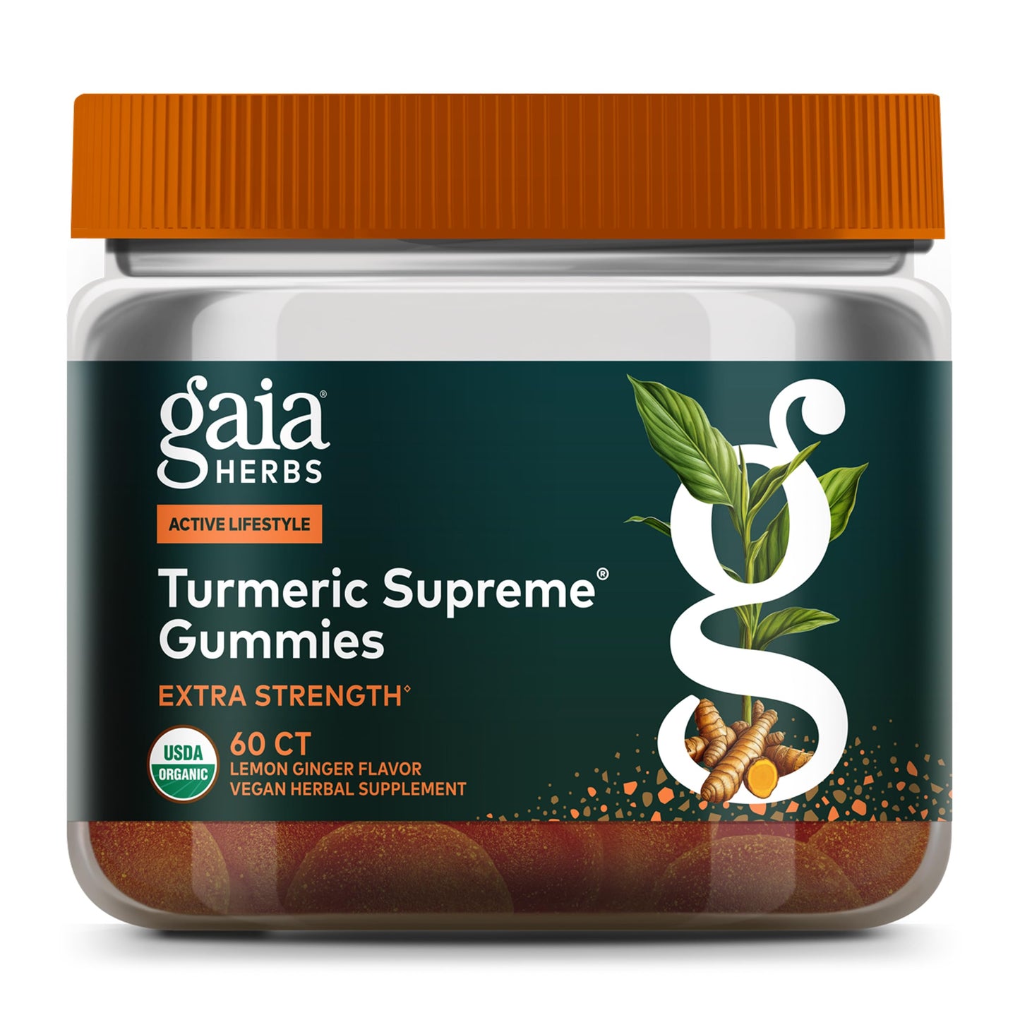 Gaia Herbs Turmeric Supreme Extra Strength Gummies – 60 Vegan Organic Gummies, Lemon-Ginger Flavor (20-Day Supply)