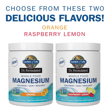 Garden of Life Whole Food Magnesium Powder Raspberry Lemon 421.5g | Vegan, Gluten & Sugar Free