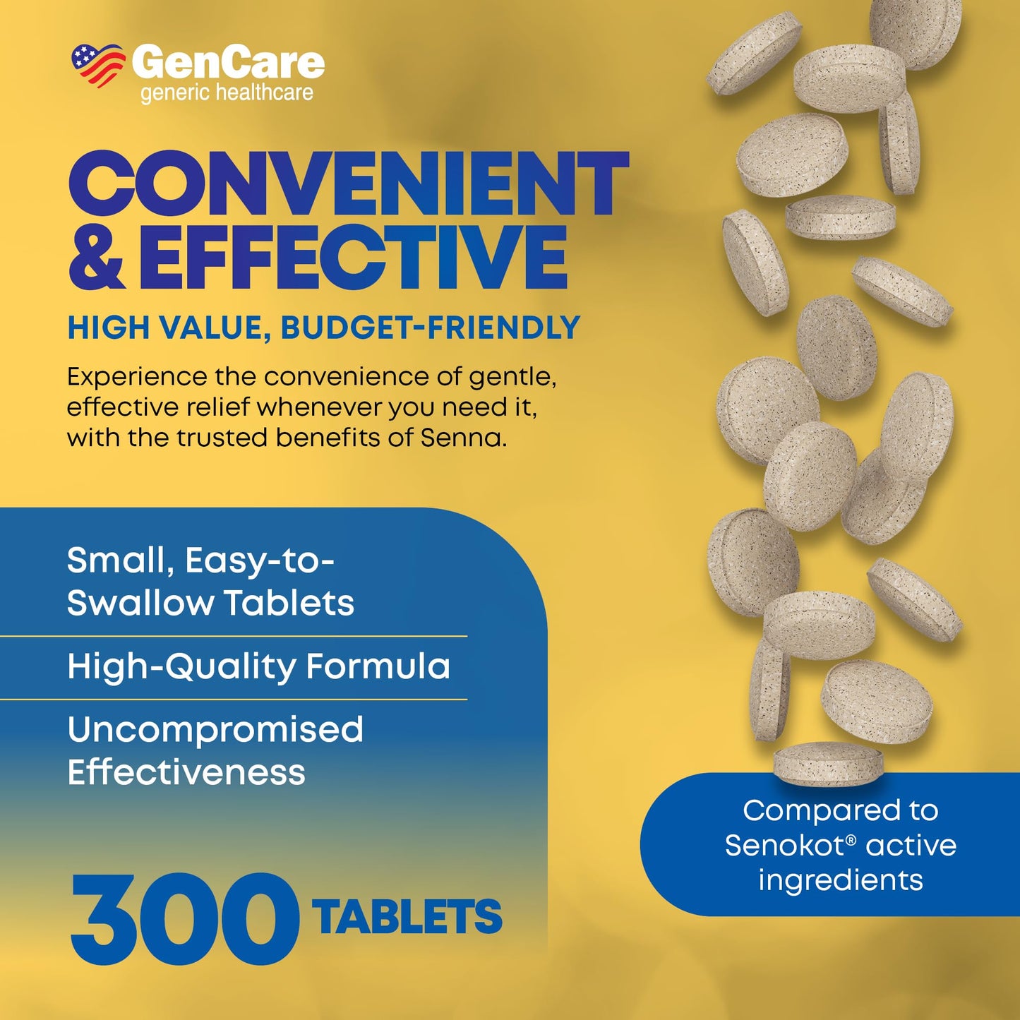 GenCare Senna Laxative 600-Count Bulk Bottle | 8.6 mg Senna Tablets for Occasional Constipation