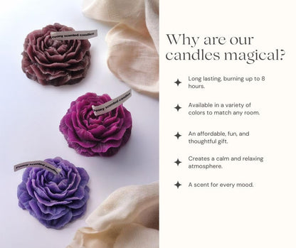 Set of 3 Pink Peony-Shaped Scented Candles – Aromatherapy & Relaxation Gift | Low-Temp Soy Wax