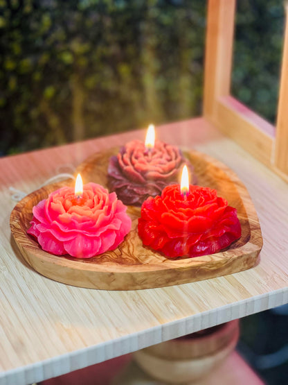 Set of 3 Pink Peony-Shaped Scented Candles – Aromatherapy & Relaxation Gift | Low-Temp Soy Wax