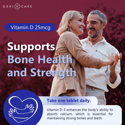 GeriCare Vitamin D-3 25 mcg (1000 IU) – Supports Strong Bones, Immune Health & Mood – 200 Tablets