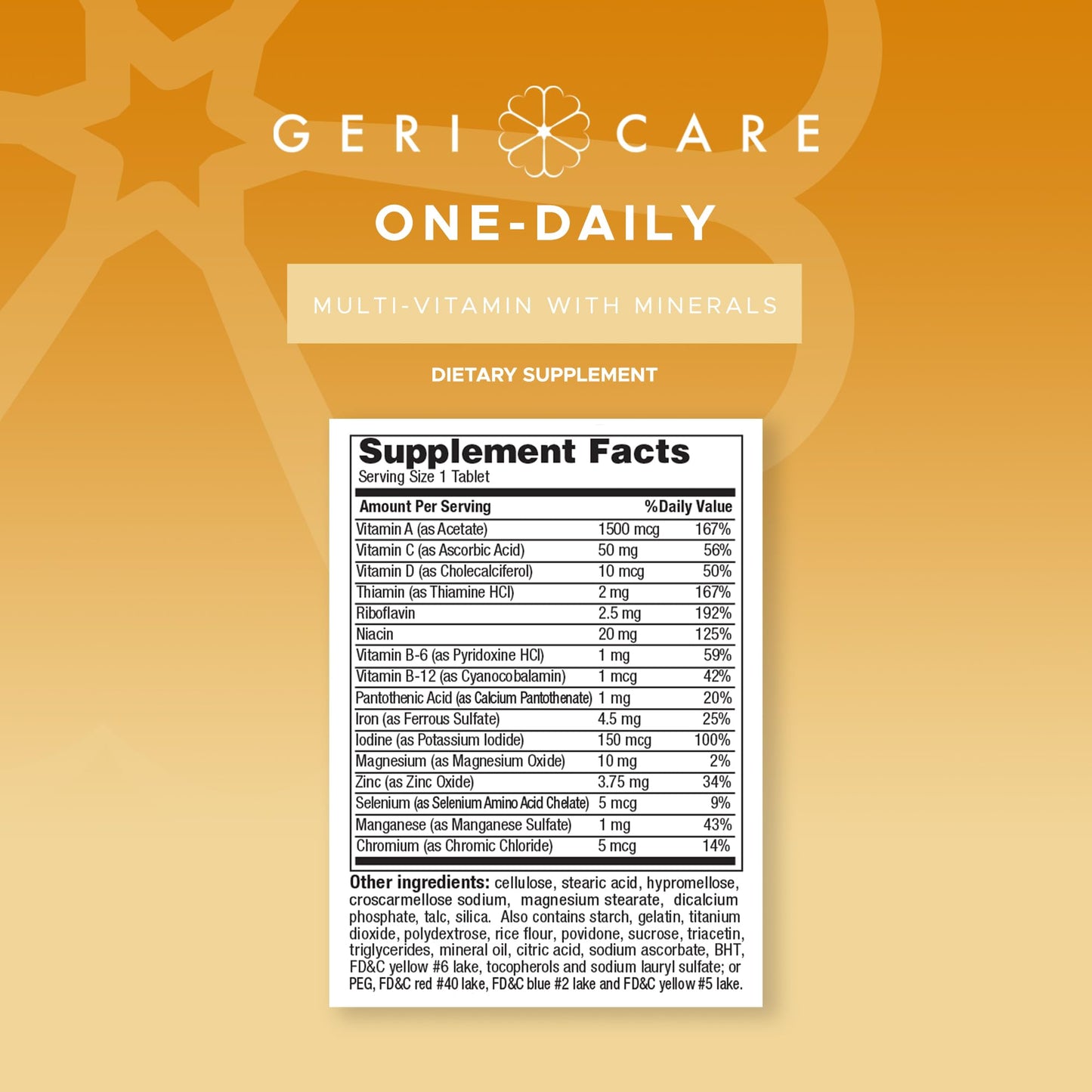 GeriCare One-Daily Multivitamin & Minerals – 200 Count Dietary Supplement Tablets (Pack of 1)