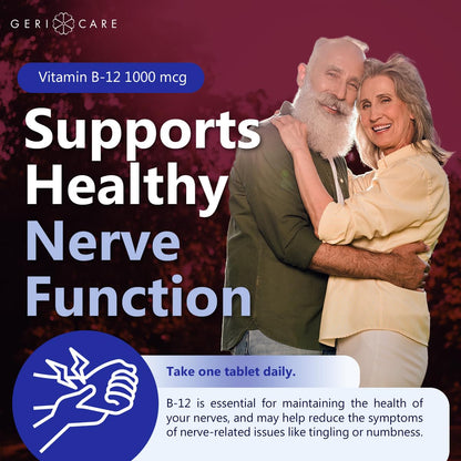 GeriCare Vitamin B-12 1000mcg High Potency Tablets | Energy, Brain & Nervous System Support