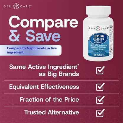 GeriCare Nephro Vitamin C & B Complex Tablets – Kidney Health & Energy (100 Count)