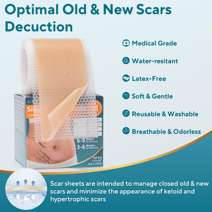 GIATENL Silicone Scar Sheets – Reusable Scar Tape for Surgical, Keloid & C-Section Scars | 1.6″ x 118″ Roll (3m)