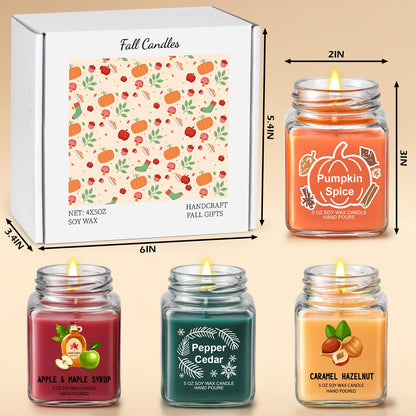 Scented Candles 4 Pack – Soy Candle Set for Home Decor & Gifts (Pumpkin Spice, Apple Maple Syrup, Caramel Hazelnut, Pepper Cedar)