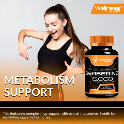 WELLNESS LABSRX Berberine 15,000mg – 120 Capsules | Third-Party Tested HCL with Cinnamon, Black Pepper & Apple Cider Vinegar